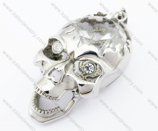 Big & Heavy Stainless Steel Inlay Zircon Stone Skull Pendant - KJP051132
