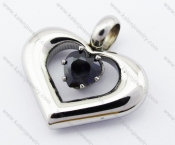 Stainless Steel Inlay Black Zircon Stone Heart Pendant - KJP051144