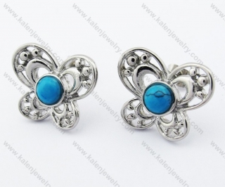 Stainless Steel Inlay Turquoise Butterfly Ear Stud / Ear Nail - KJE050877