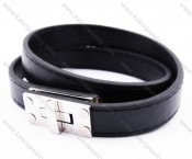 Stainless Steel Black Leather Bracelets - KJB050379
