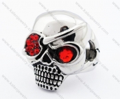 Stainless Steel Inlay Red Stone Eyes Skull Ring - KJR010193