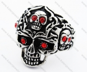 Stainless Steel Red Stone Eyes Skull Ring - KJR010194