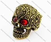 Gold Plating Inlay Ruby Eyes Skull Biker Ring - KJR010191