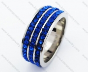 Stainless Steel Inlay Blue Stone Ring - KJR010205