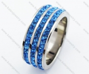 Stainless Steel Inlay Light Blue Stone Ring - KJR010206