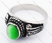 Stainless Steel Green Cat Eye Stone Ring - KJR010215