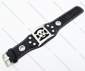 Stainless Steel Leather Skull Bracelet - KJB140044