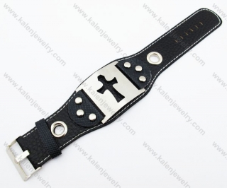 Stainless Steel Leather Cross Bracelet - KJB140045