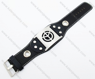 Stainless Steel Leather Peace Sign Bracelet - KJB140046