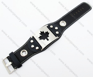 Stainless Steel Leather Bracelet with Maple Leaf Pattern - KJB140049