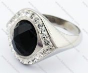 Stainless Steel Black Agate Stone & Rhinestone Eye Ring - KJR070114