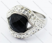 Stainless Steel Black Agate Stone & Rhinestone Eye Ring - KJR070115