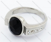 Stainless Steel Black Agate Stone & Rhinestone  Ring - KJR070117
