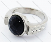 Stainless Steel Black Sand Stone & Rhinestone Ring - KJR070118