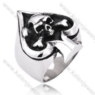 Stainless Steel Spade Skull Ring - KJR350004