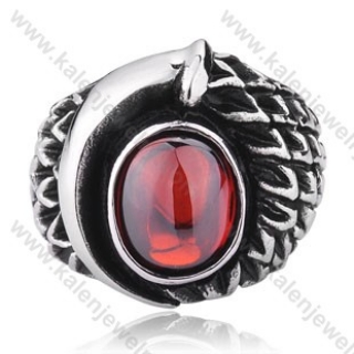 Stainless Steel Inlay Red Stone Ring - KJR350035