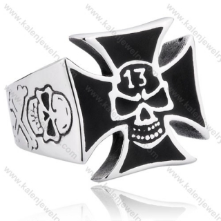 Friday The 13th Series Stainless Steel German WWII Iron Cross Death Head Skull Ring - KJR350125