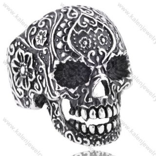 Stainless Steel Carved Skull Ring - KJR350146