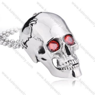 Big & Heavy Punk Stainless Steel Red Stone Eyes Skull Pendant - KJP350051