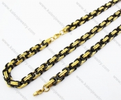 Half Gold Half Black Stainless Steel Necklace & Bracelet Jewelry Set - KJS380003