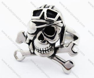 Stainless Steel Wrench Skull Pilot Ring - KJR330073