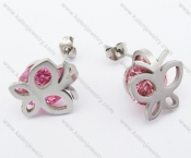 Stainless Steel CNC Inlay Pink CZ Stone Butterfly Ear Stud / Ear Nail - KJE050909