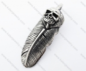 Stainless Steel Skull Feather Pendant - KJP370034