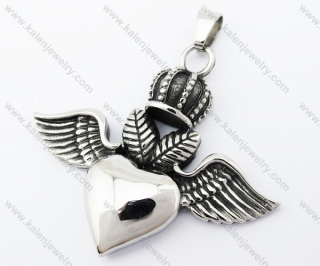 Stainless Steel Crown Heart with Wings Pendant - KJP370039