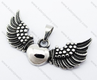 Stainless Steel Heart with Wings Pendant - KJP370040
