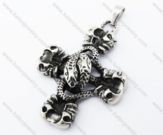 Stainless Steel Double Snake Skull Cross Pendant - KJP370058