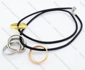 Stainless Steel Black Leather Bracelet with Rings - KJB050381