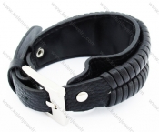 Stainless Steel Black Leather Bracelet - KJB050384