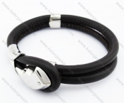 Stainless Steel Black Leather Bracelet - KJB050385