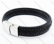Stainless Steel Black Leather Bracelet - KJB050386