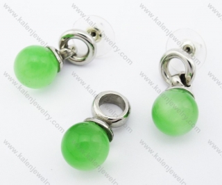 Green Bead Pendant & Earrings Jewelry Set - KJS010001