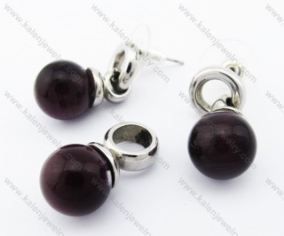 Black Bead Pendant & Earrings Jewelry Set - KJS010002