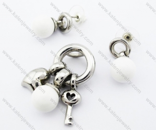 White Bead Lovely Pendant & Earrings Jewelry Set - KJS010003