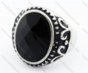 Vintage Stainless Steel Black Agate Stone Ring - KJR010229