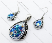 Colourful Rhinestones Teardrop Pendant & Earrings Jewelry Set - KJS410002