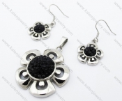 Black Stone Pendant & Earrings Jewelry Set - KJS410003