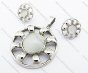 Inlay Cat Eye Gemstone Pendant & Earrings Jewelry Set - KJS410006