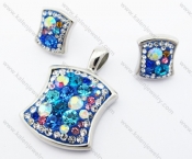 Colourful Rhinestones Square Pendant & Earrings Jewelry Set - KJS410007