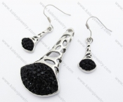 Black Rhinestones Pendant & Earrings Jewelry Set - KJS410013