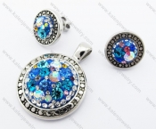 Colourful Rhinestones Round Pendant & Earrings Jewelry Set - KJS410014