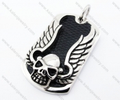 Stainless Steel Wings Skull & Black Leather Pendant - KJP400004