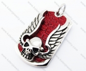 Stainless Steel Wings Skull & Red Leather Pendant - KJP400005