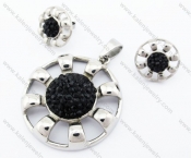 Black Rhinestones Pendant & Earrings Jewelry Set - KJS410015