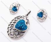 Heart Blue Rhinestones Pendant & Earrings Jewelry Set - KJS410016