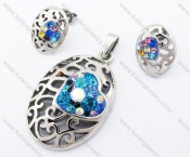 Heart Colourful Rhinestones Pendant & Earrings Jewelry Set - KJS410017