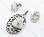 Heart Rhinestones Flower Pendant & Earrings Jewelry Set - KJS410018